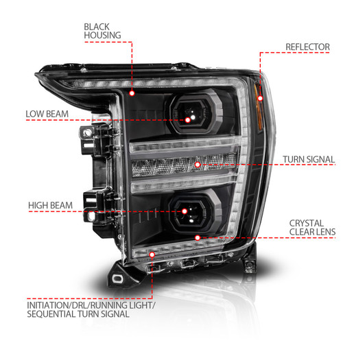 Anzo 21-23 Ford F150 LED Projector Headlight w/Switchback+Sequential - Black (Driver Side Only) - 111594-L Photo - Unmounted