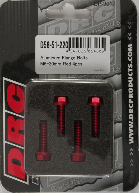 DRC Aluminum Flange Bolts Red M6X20MM 4/PK