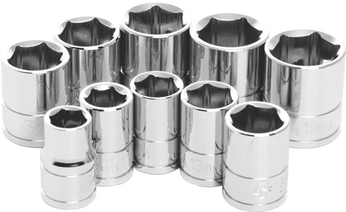Performance Tool 10 Pc 3/8" Met Socket Set Shallow