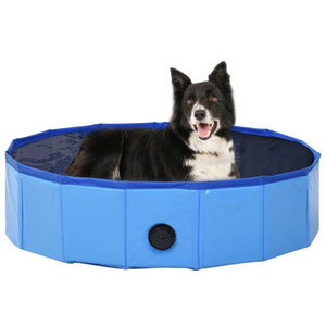 Dog Swimming Pool Blue PVC 31.5 x 7.9 in Foldable A949-170825