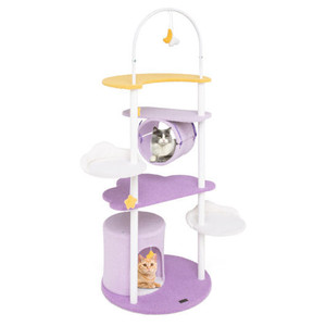 62 Inches Large Cat Tower with Metal Frame and Jumping Platforms-Purple B593-PV10246