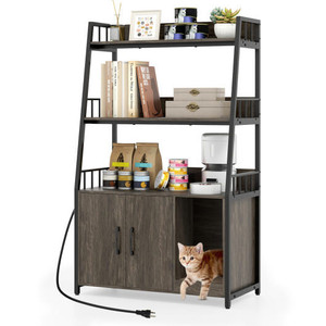 5 Star Pets Cat Litter Box Enclosure with Storage Shelves and Scratching Pad