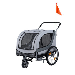 5 Star Pets 2-in-1 white dog bike trailer and pet stroller with orange safety flag and 19-inch wheels, side view.