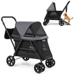5 Star Pets senior dog stroller in black with low-entry design and adjustable canopy.