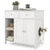 5 Star Pets Elite Hidden Washroom Storage Credenza in a premium white finish, featuring a white and tabby cat stepping out of the house-shaped side entrance cutout, isolated on a clean white background.