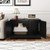 Black wooden cat litter box enclosure furniture used as a modern living room side table nightstand.