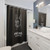 5 Star Pets premium black shower curtain in a modern white bathroom featuring a minimalist line-art French Bulldog and text reading Après Vous (But Snacks First).