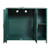 A series of views showcasing the dark green and gold cat litter box enclosure, highlighting the built-in power outlet, storage drawer, adjustable interior divider, and dimensions.