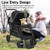 Close-up of a senior dog sitting comfortably in a 5 Star Pets low-entry stroller.
