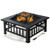 32 Inch 3 in 1 Outdoor Square Fire Pit Table with BBQ Grill and Rain Cover for Camping - Color: Bla D681-JV10256