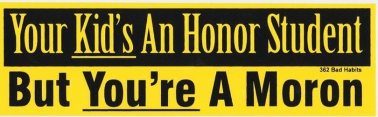 Your Kid's an Honor Student But You're a Moron Bumper Sticker #362