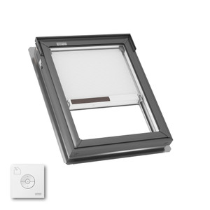 VELUX Fixed Deck Mount Skylight with Solar Room Darkening Shade, highlighting its clean lines and modern finish. VELUX Fixed Deck Mount Skylight with Solar Room Darkening Shade, highlighting its clean lines and modern finish.