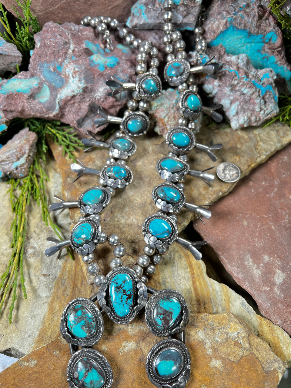 Bisbee Turquoise Squash Blossom Necklace - Main Image