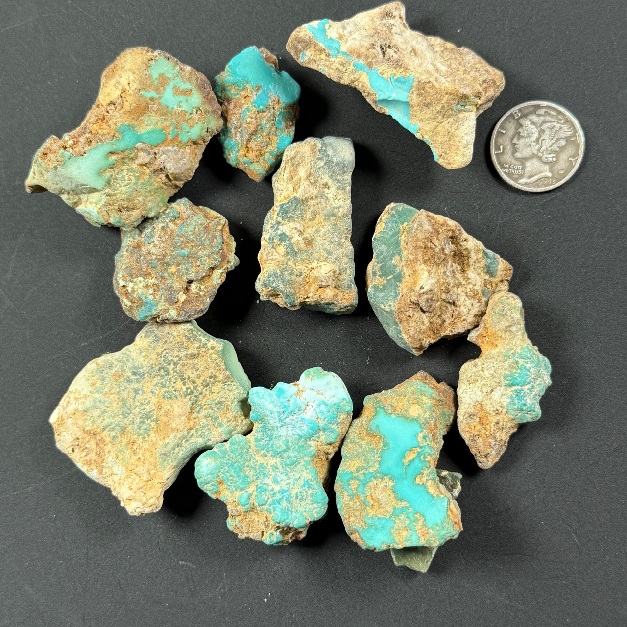 Turquoise Stained Rough Royston Turquoise rough, Royston cutting material
