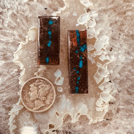 Royal Blue Bisbee Ribbon Cabochon Pair