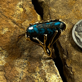 Morenci Turquoise Ladies  Gold Ring Morenci Turquoise Ladies  Gold Ring