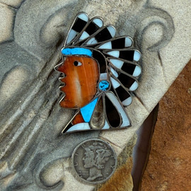Old Zuni Indian chief inlaid pin