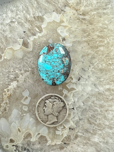 Smoky Spiderweb, Bisbee Turquoise Cabochon Smoky Spiderweb, Bisbee Turquoise Cabochon