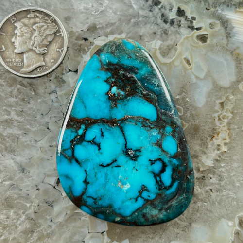 A fantastic black spiderweb, smoky Bisbee Turquoise cabochon A fantastic black spiderweb, smoky Bisbee Turquoise cabochon