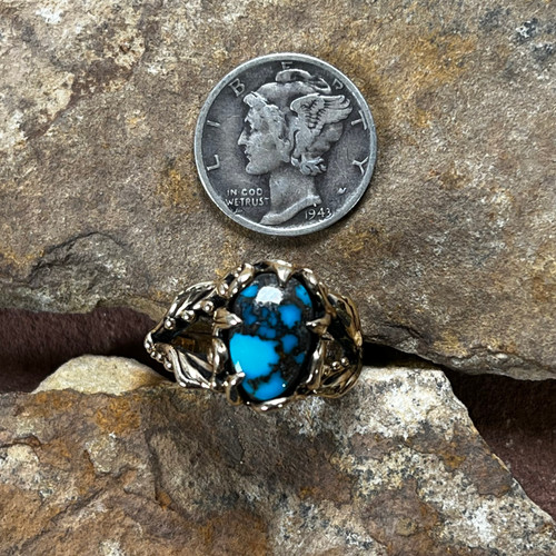 Awesome Spiderweb Bisbee Turquoise Ladies Gold Ring
