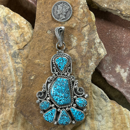 Kingman Black spiderweb Turquoise Pendant Kingman Black spiderweb Turquoise Pendant