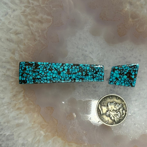 Indian Mountain Spiderweb Turquoise Cabochon Pair