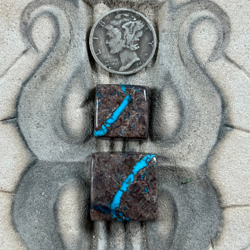 Ribbon Bisbee Turquoise Cab Pair