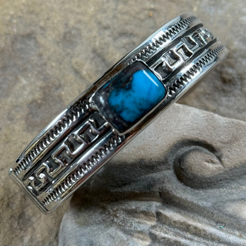 Bisbee Turquoise Heavy Stamped Bracelet