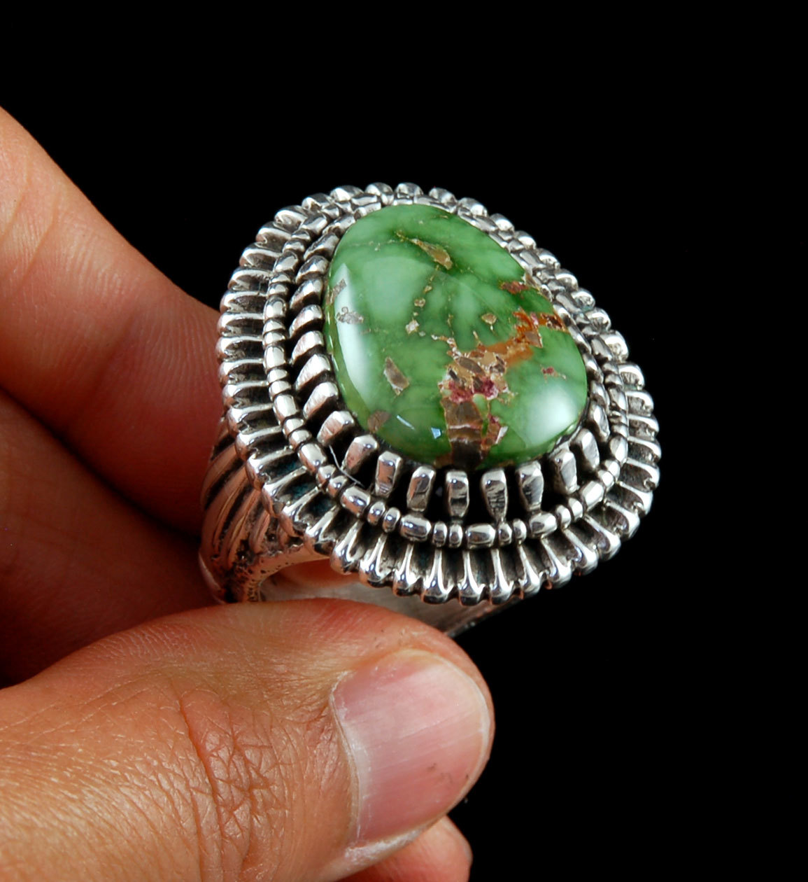 Carico Lake Turquoise statement ring by John Hartman Sterling Silver statement ring with Carico Lake Turquoise by John Hartman