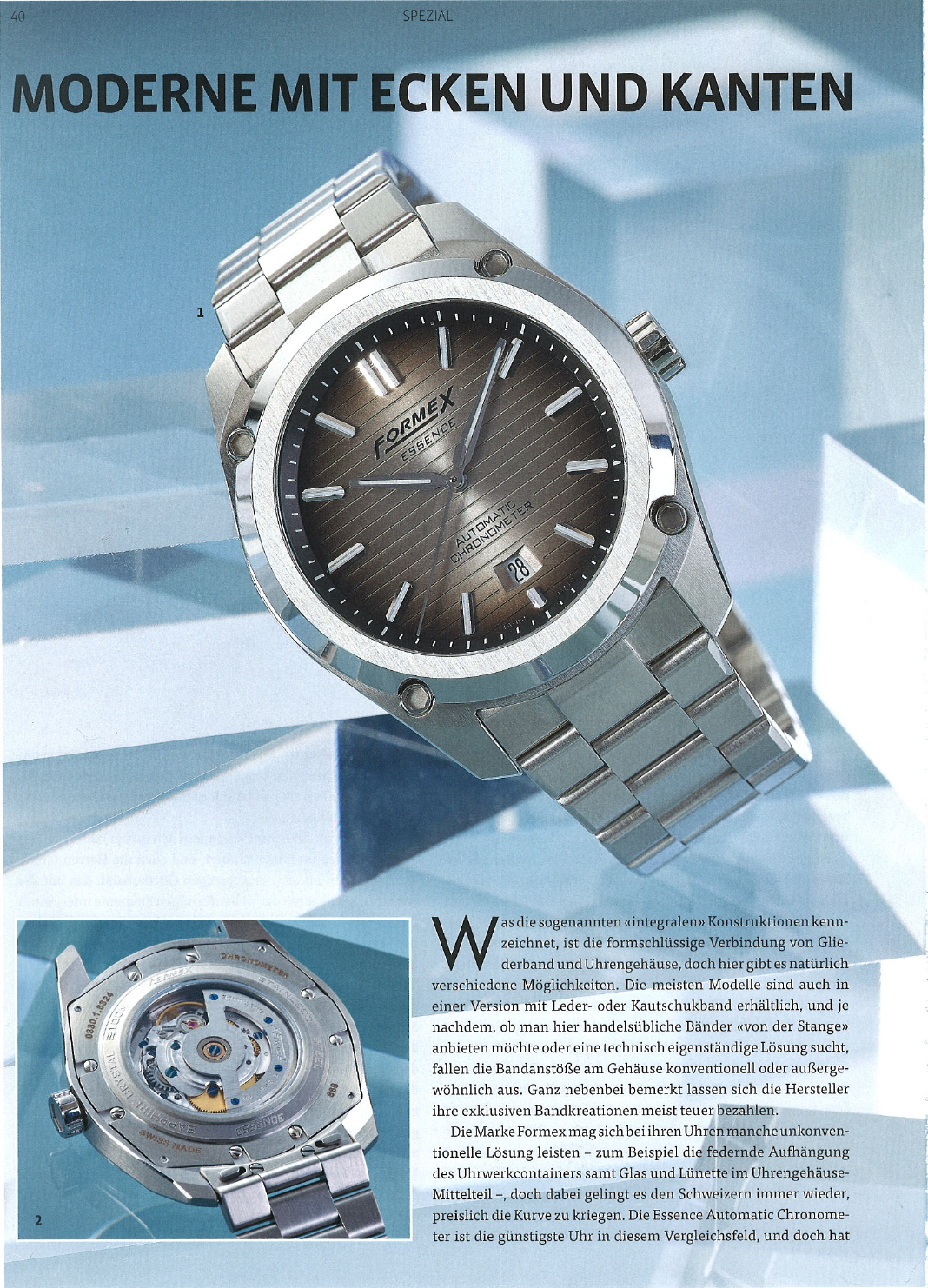 German watch magazine ARMBAND UHREN features Formex Swiss Watches