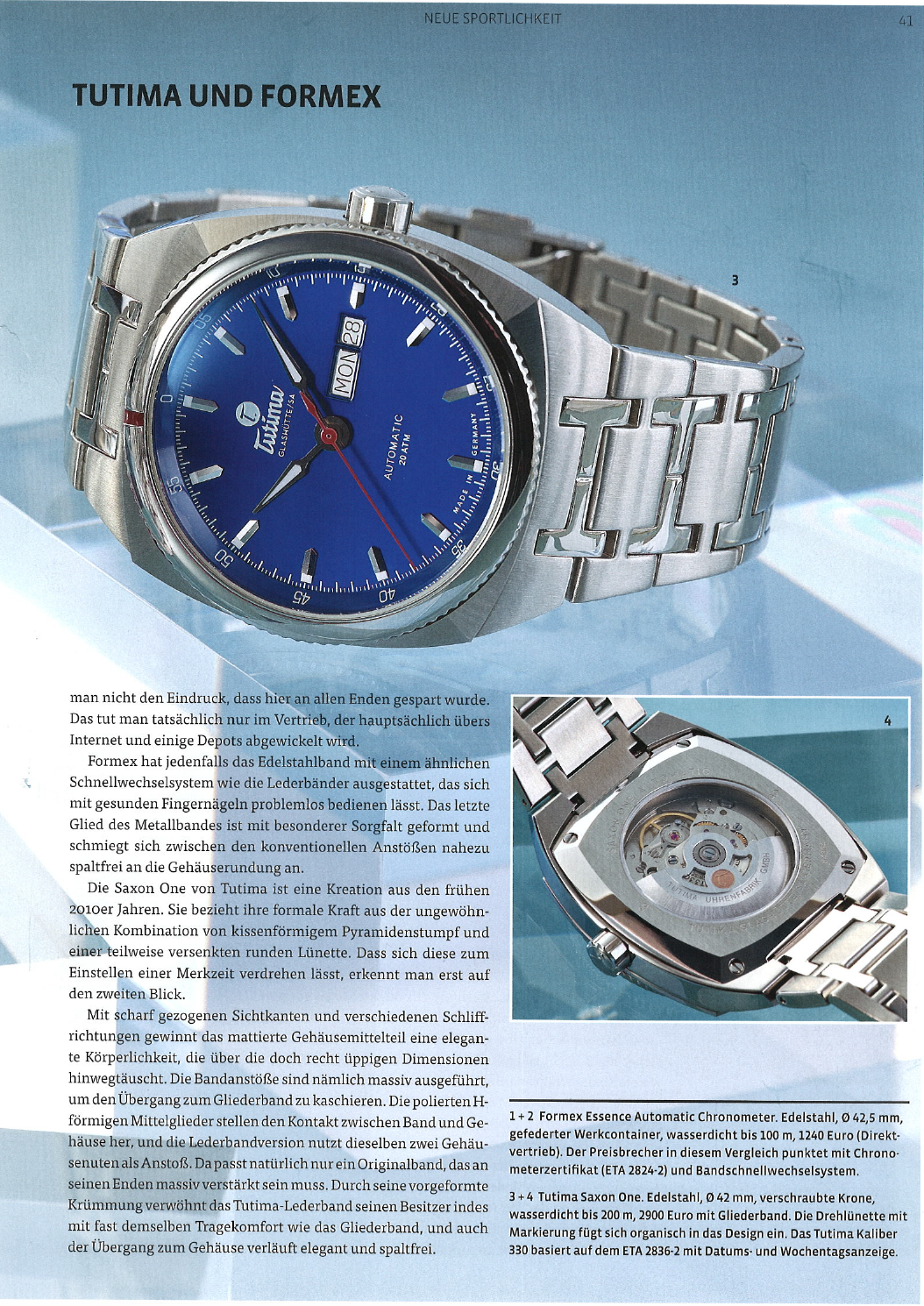 German watch magazine ARMBAND UHREN features Formex Swiss Watches