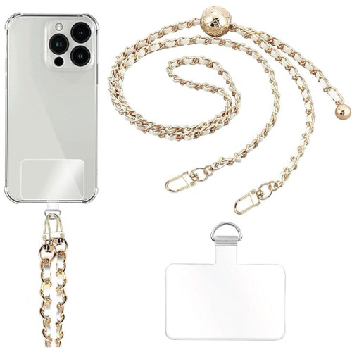 Hands-Free Cellphone Leather & Metal Chain Shoulder Strap