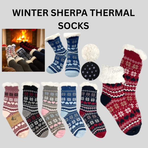 WINTER SHERPA THERMAL SOCKS - POINSETTIA & HEART 12PCS