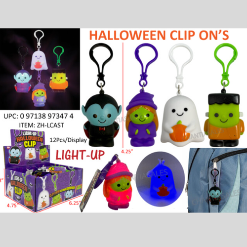 **Halloween Light-Up Clip-On Characters – Assorted Designs (12/Display)