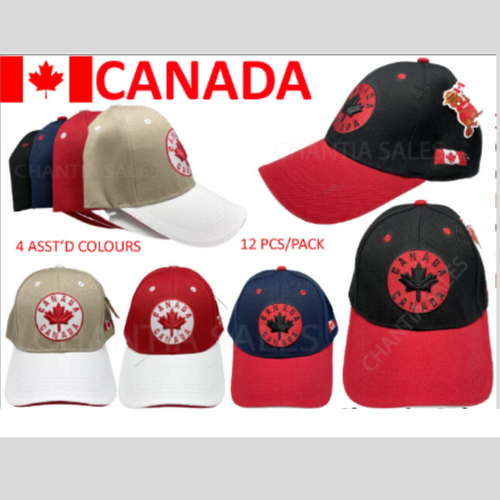 CANADA CAP - CANADA CIRCEL RED LEAF W/ CANADA 12/pk