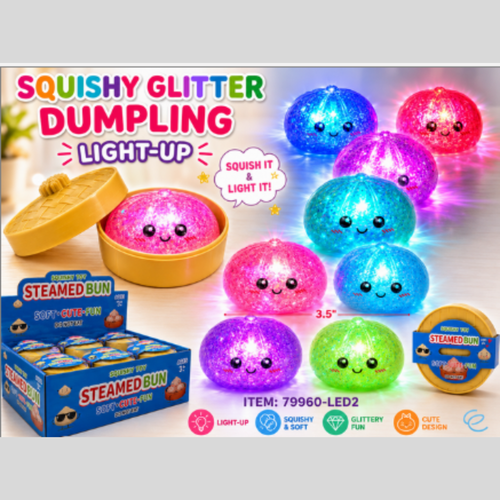 Dumpling Squishy – Light-Up Gel & Glitter | 12/Display | Individually Sealed