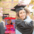GRADUATION BEAR &/ROSE BOUQUET W/LIGHT - RED COLOUR