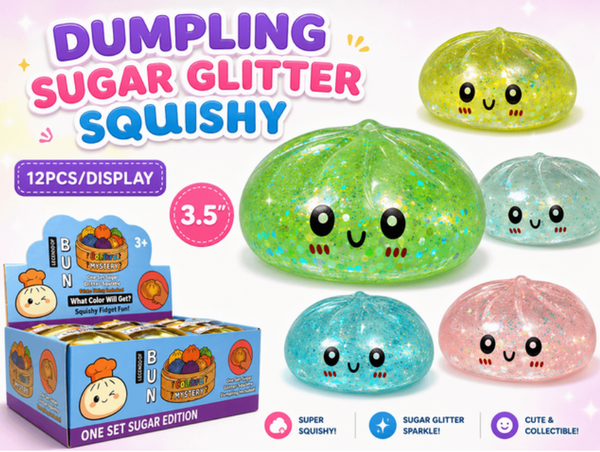 DUMPLING SQUISHY - GLITTER & SUGAR ASST'D COLOUR (12/DISPLAY)