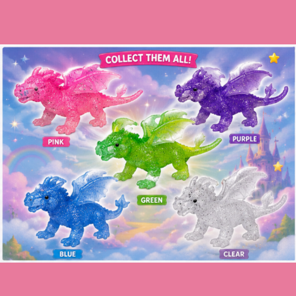 Glitter Dragon Squishy – Assorted Colours (12/Display)