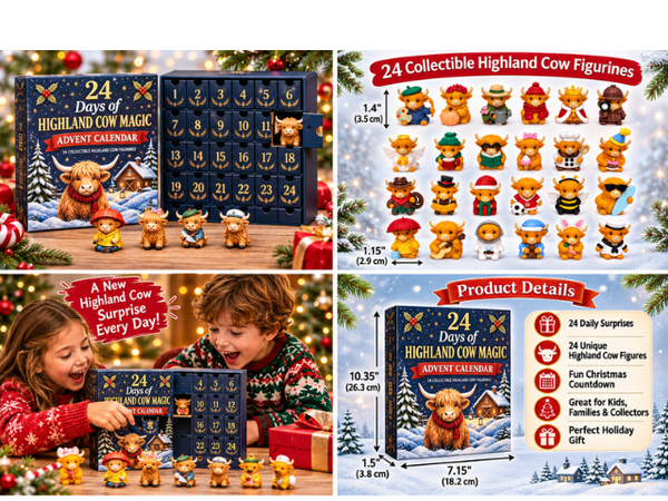 2Pcs/Pack 24 days of  Highland cow magic advent calendar 2026 Christmas decorations wholesale