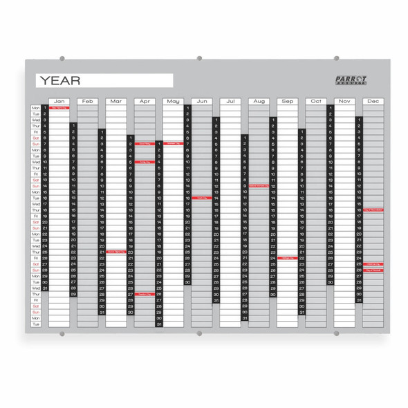 Parrot Products Year Planner Glass Non-Magnetic 1200900mm