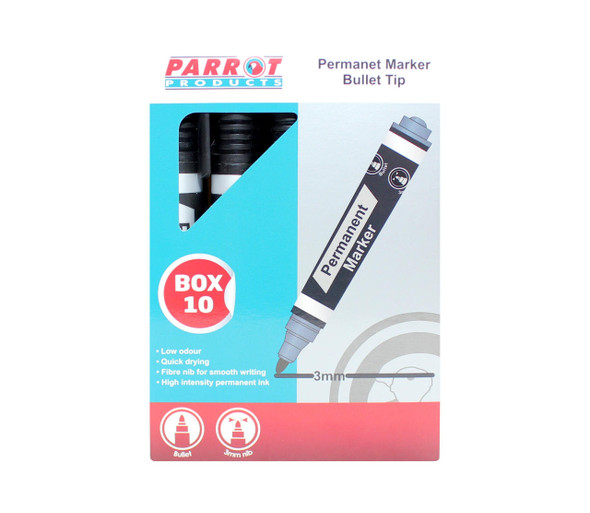 Parrot Products Permanent Markers Bullet Tip - Box 10 - Black