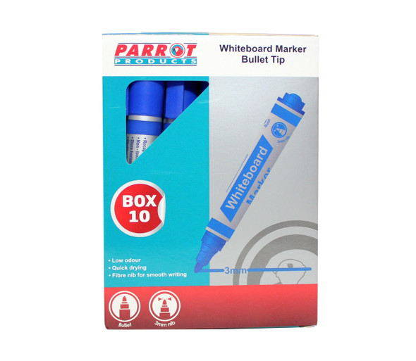 Parrot Products Whiteboard Markers 10 Markers - Bullet Tip - Blue