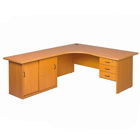 Cluster Desk Panel Legs Attached Drawers and Credenza