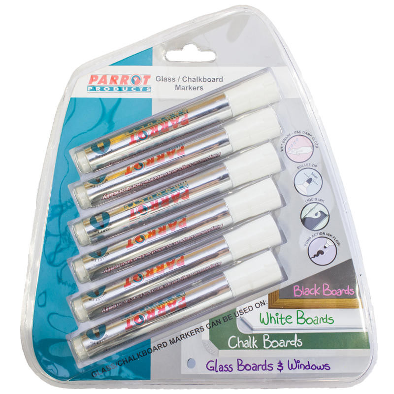 Glass / Chalkboard Markers Bullet - 6 Markers - Carded White