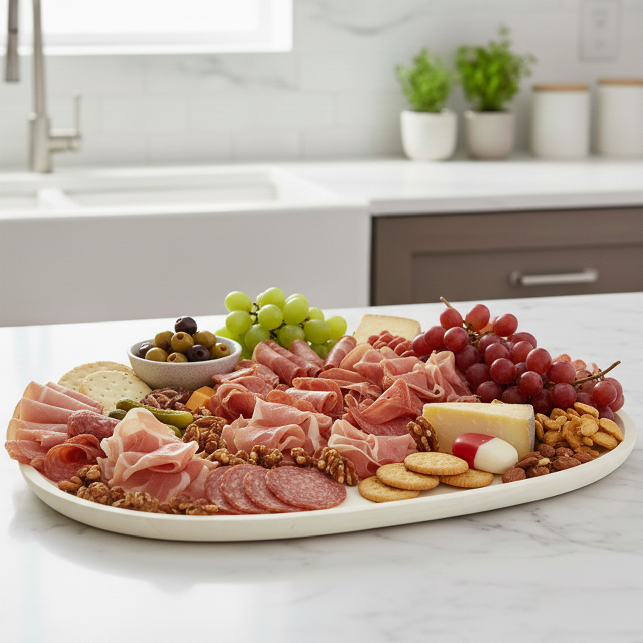 Extra Large Whitewash Wood Oval Tray | WoodardandCharles.com