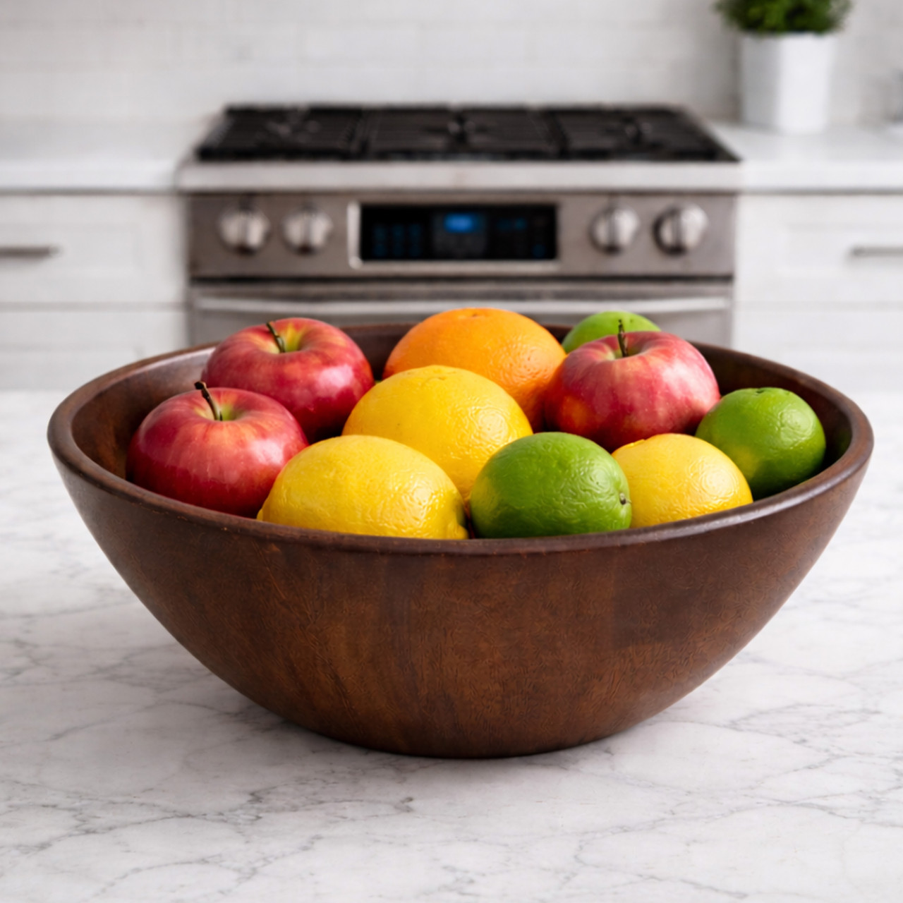 3 PC Walnut Stained Wood Salad Bowl Serving Set