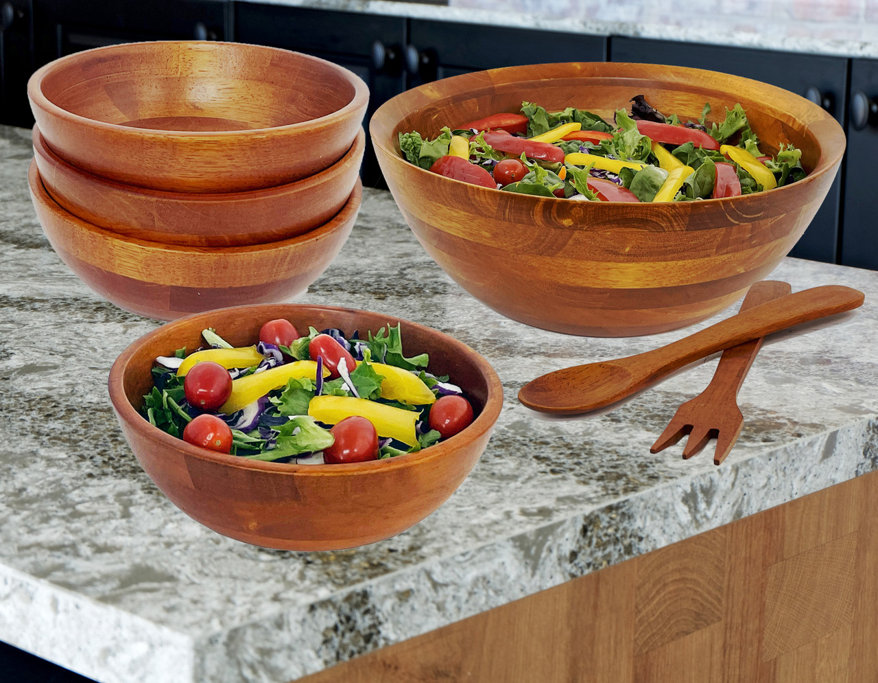 7 Piece Wood Salad Bowl Sets | Woodard & Charles