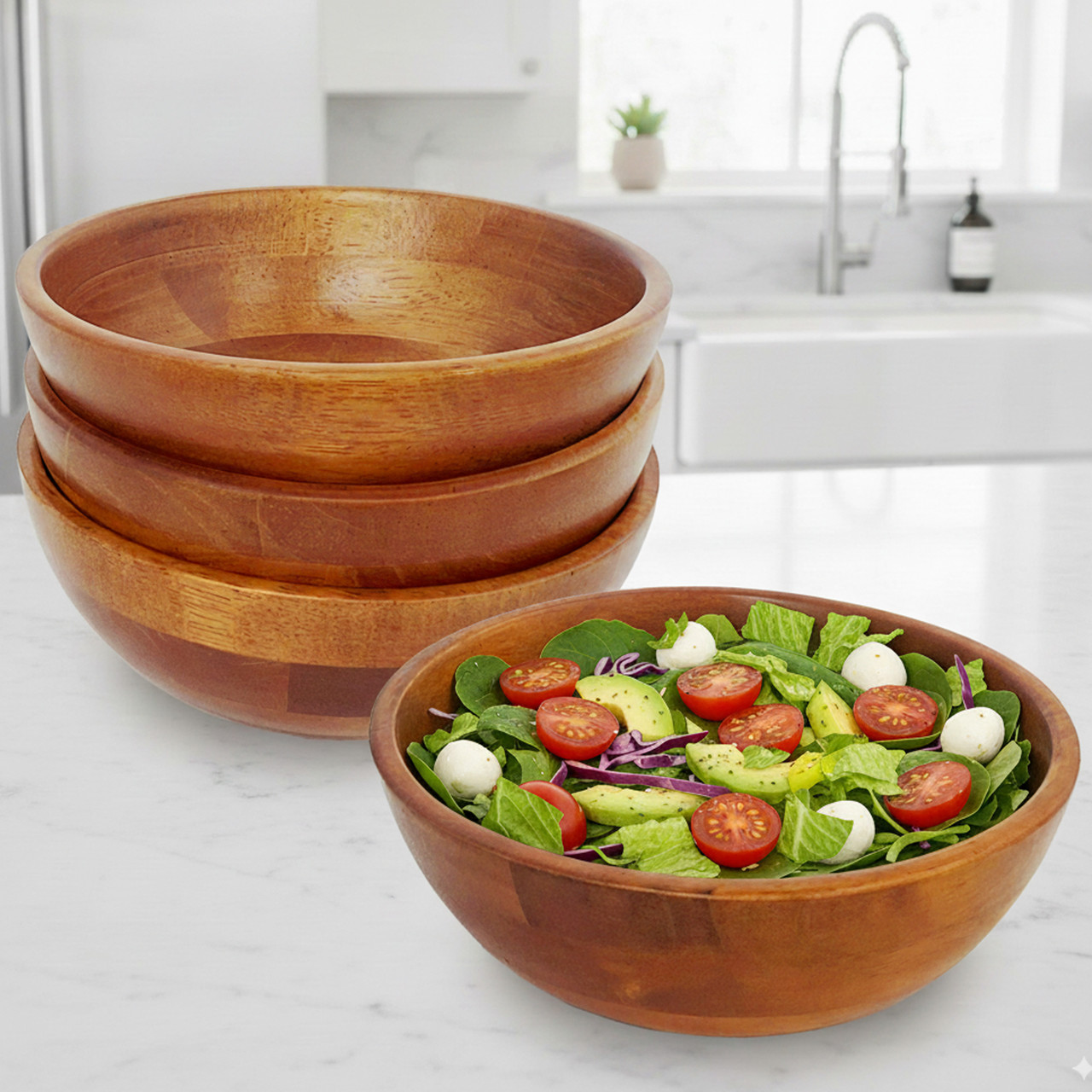 Individual Wood Salad Bowl Set of 4 | Woodard & Charles