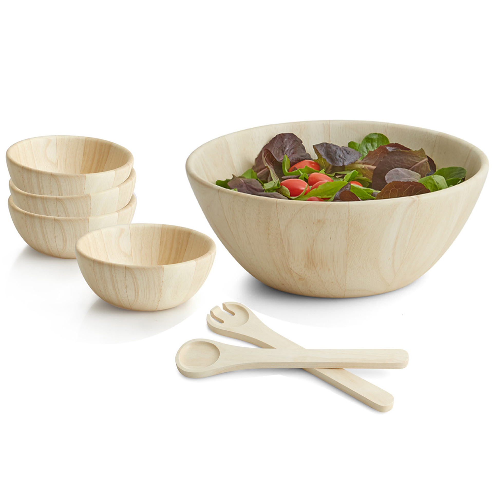 7 Pc Salad Bowl Serving Set Whitewash Wood